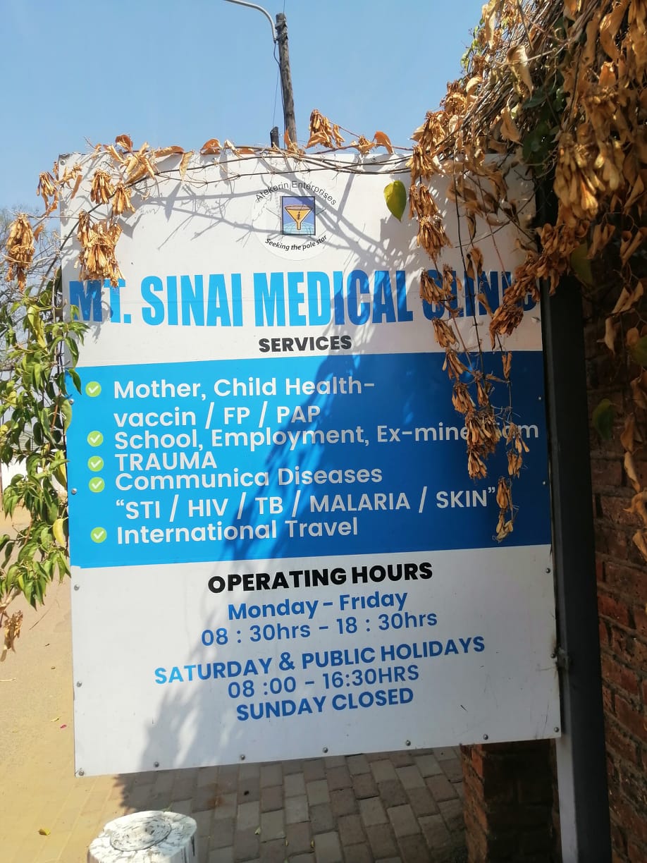 MT. Sinai Medical Clinic services and operating hours signboard